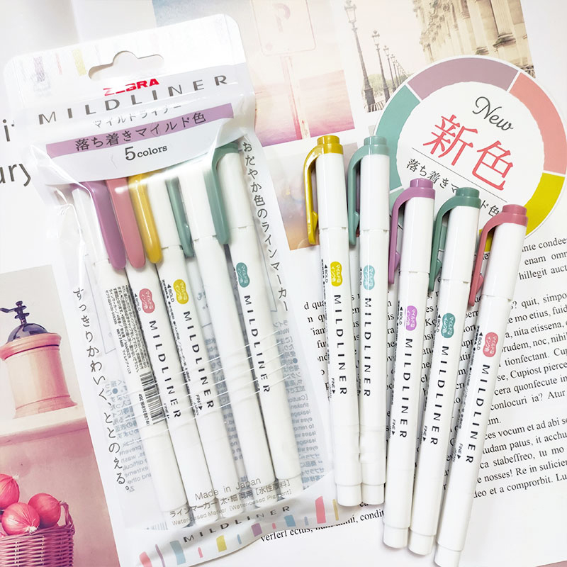 Highlighter Set Pastel - ใหม่ ZEBRA Mildliner Highlighter Markers,WKT7 double-ended