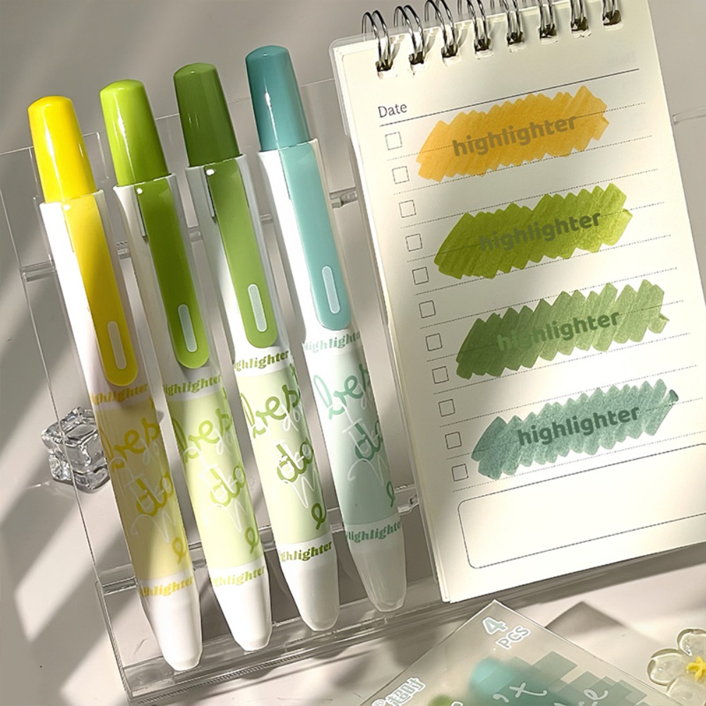 Highlighter Set Pastel - ปากกาไฮไลท์แบบกด 4 ชิ้น สีไล่ระดับ ปลายตัด ปากกาเรืองแสง