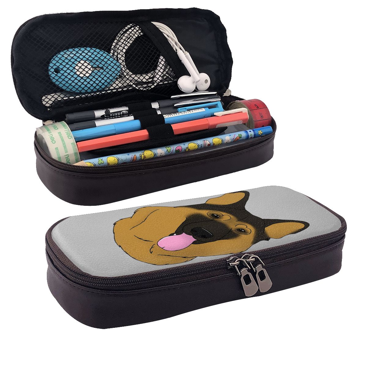 Tan Stationery & Office Supply - สุนัขพันธุ์เยอรมันเชพเพิร์ด - กระเป๋าใส่ดินสอหนังสีดำและสีน้ำตาล กระเป๋าใส่ดินสอ กล่องใส่เครื่องเขียน กล่องใส่ปากกา