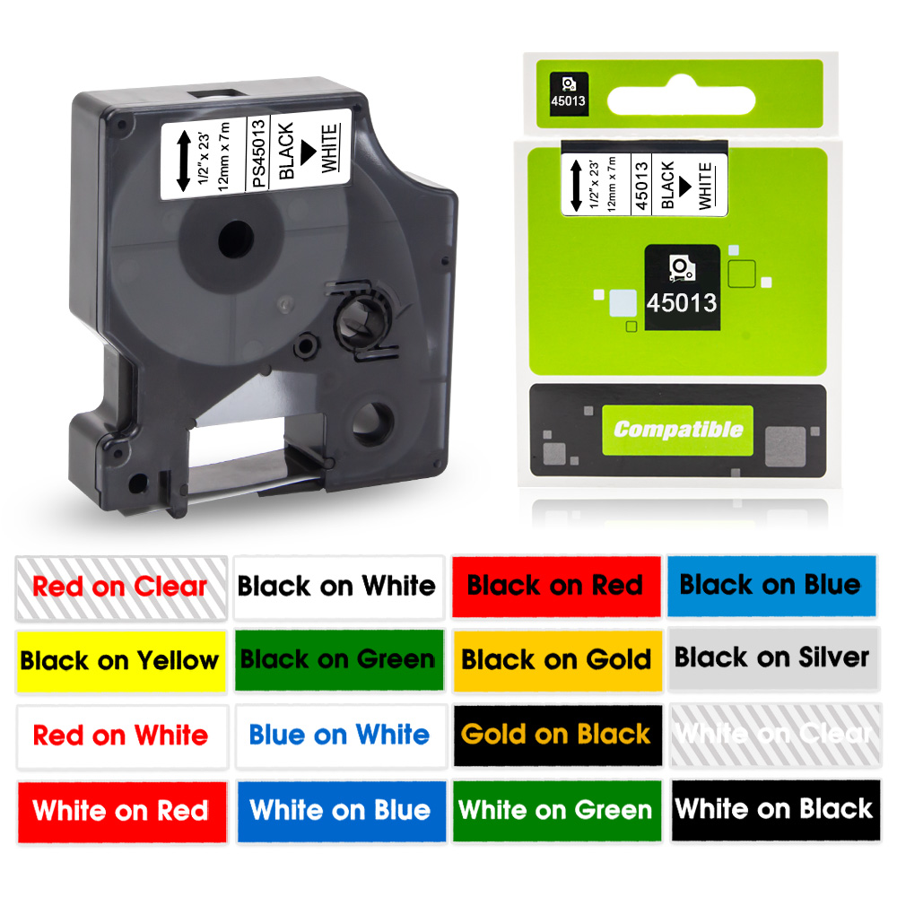 Label Printer Tape - 45013 เทปฉลากสีดําบนสีขาวสําหรับ Dymo D1 45013 45018