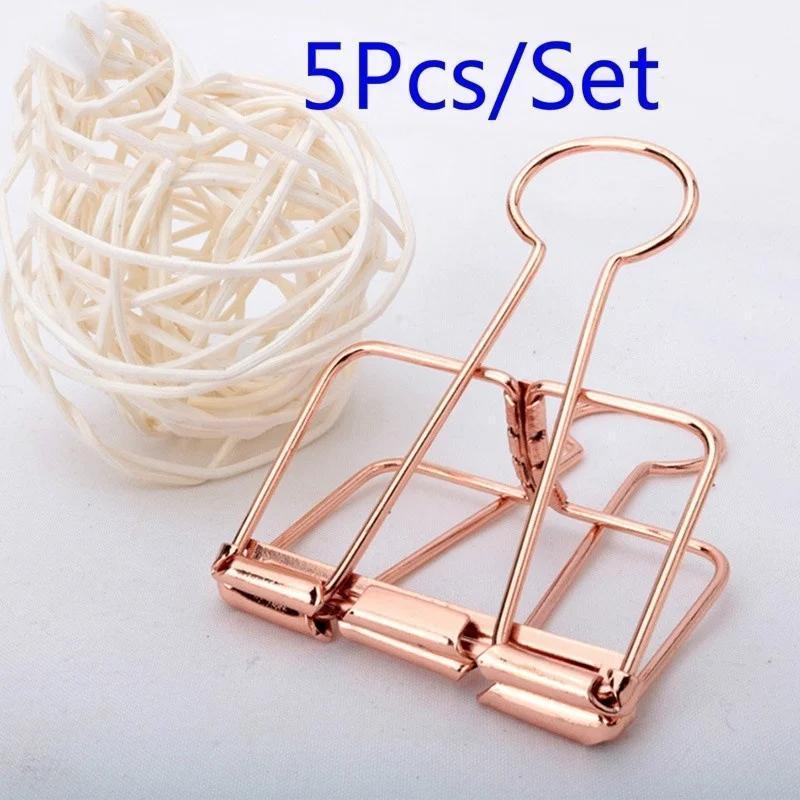 Binder Clip Assorted - 5 ชิ้นโรสโกลด์คลิปหนีบโลหะสำนักงานเข้าเล่มเอกสารกระดาษอุปกรณ์โรงเรียนคาวาอิภาพตกแต่งบุ๊คมาร์ค