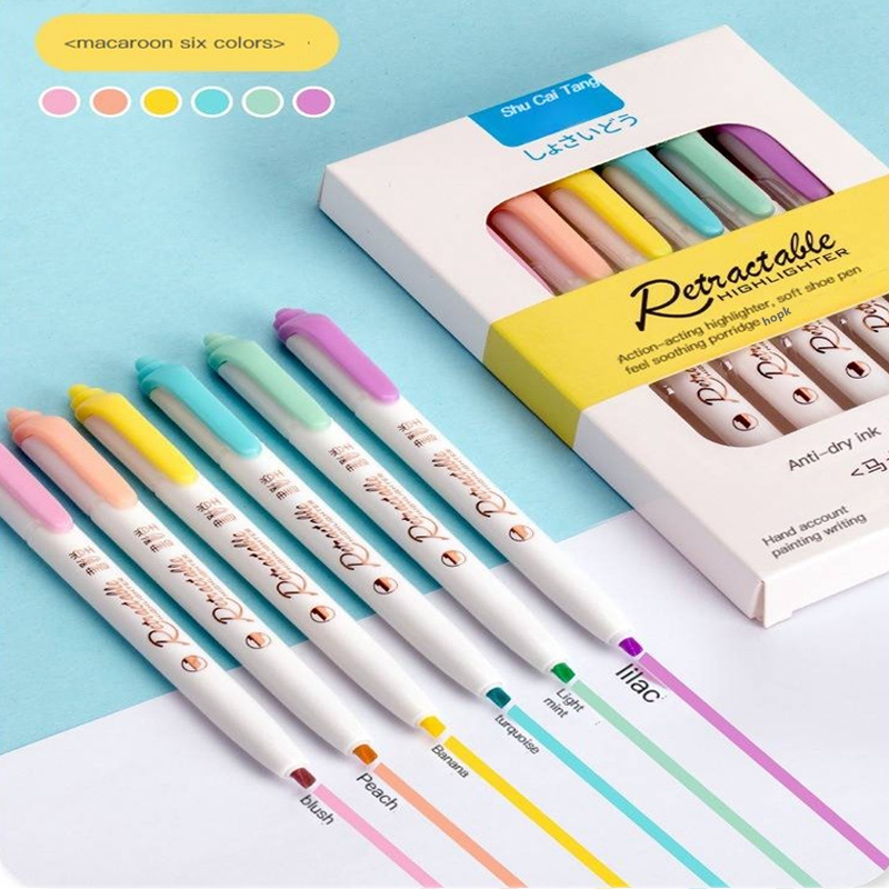6 สี Push ปุ่มปากกาเน้นข้อความ - Highlighter Set Pastel บทวิจารณ์และราคา
