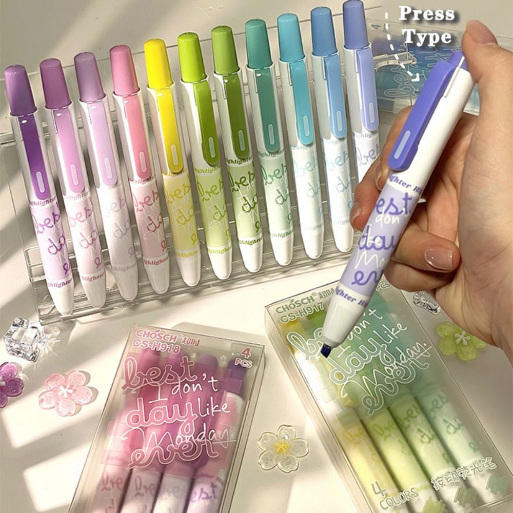 ปากกาไฮไลท์แบบกด 4 ชิ้น สีไล่ร - Highlighter Set Pastel บทวิจารณ์และราคา